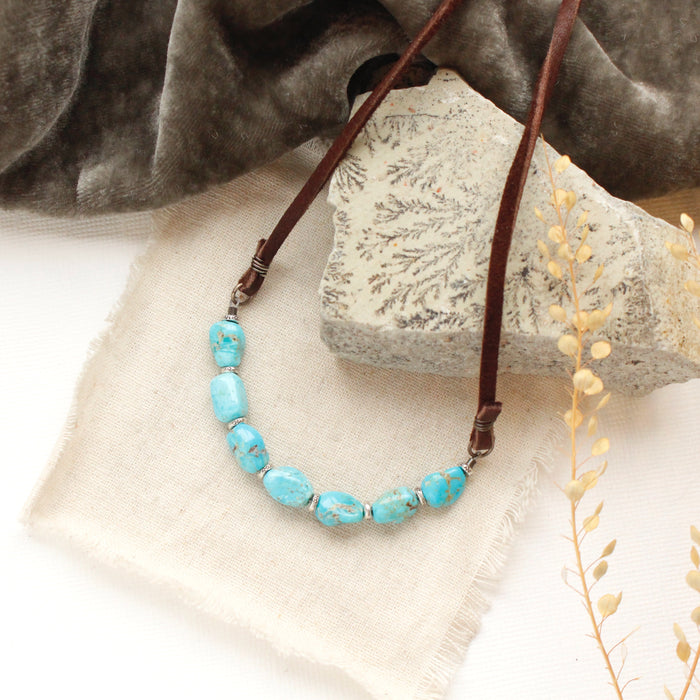 Turquoise Nugget Leather Necklace