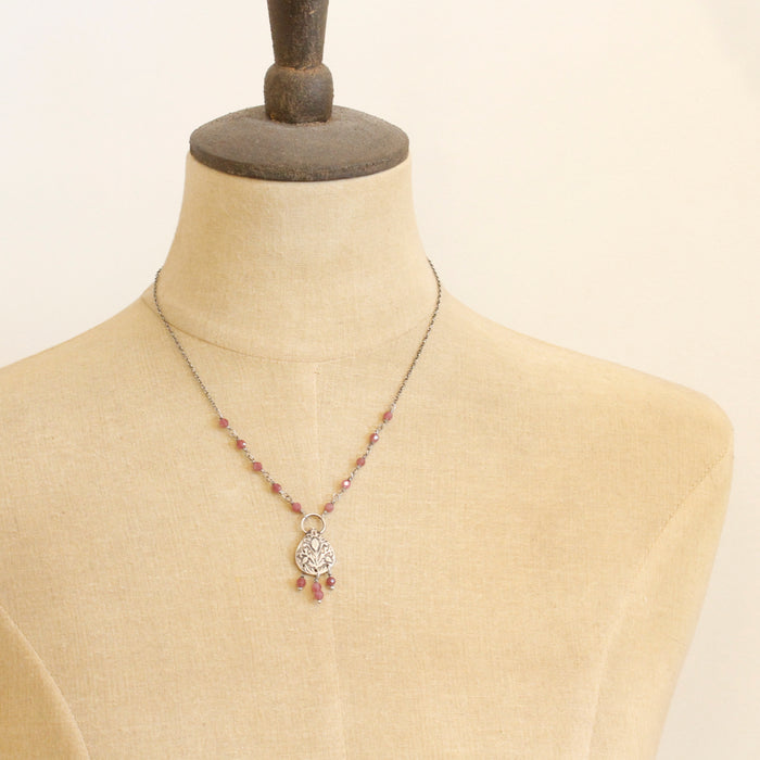 Embossed Teardrop Pink Tourmaline Necklace