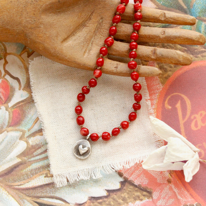 Knotted Coral Heart Necklace