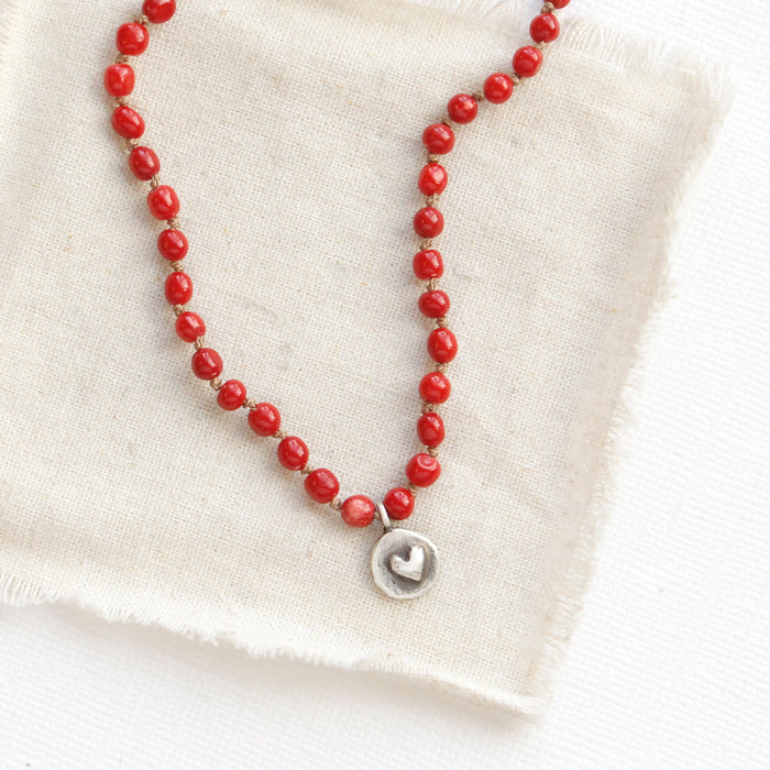 Knotted Coral Heart Necklace