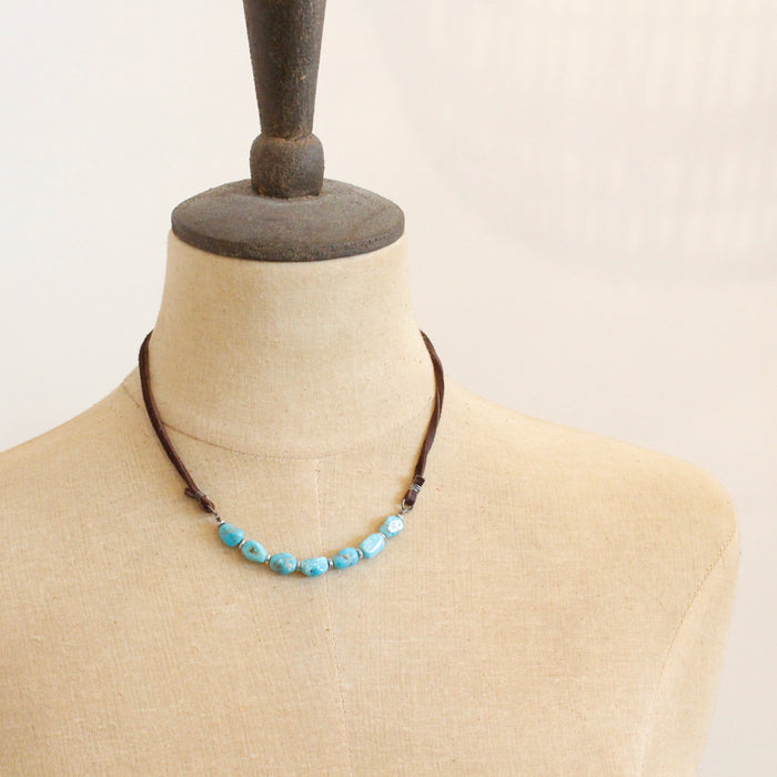 Turquoise Nugget Leather Necklace