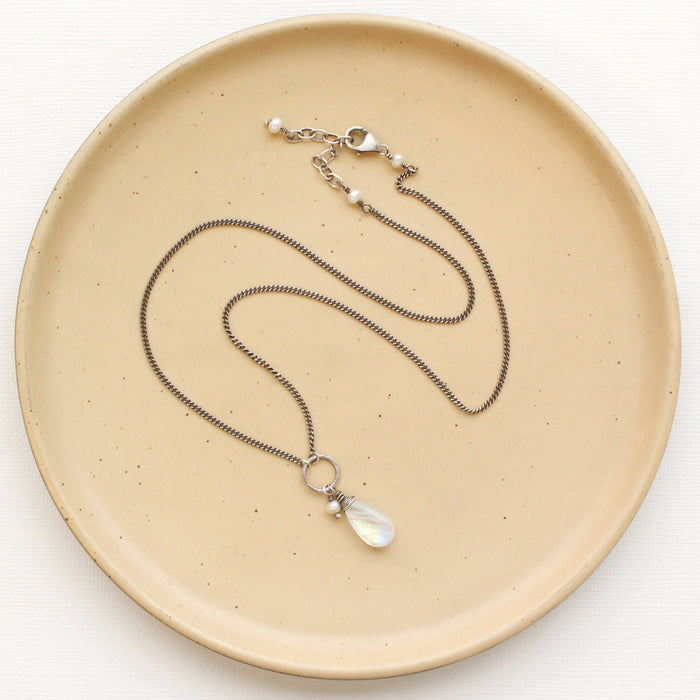 High Grade Moonstone & Pearl Charm Necklace