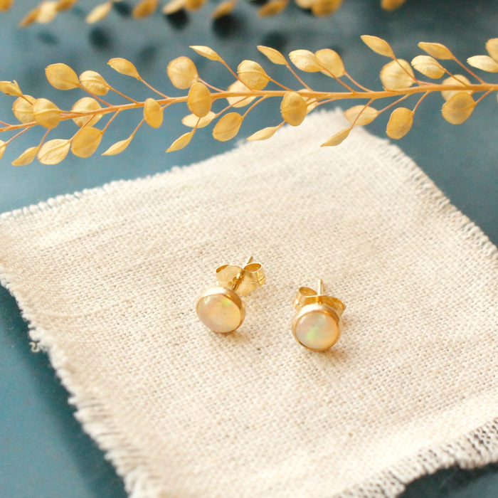 Ethiopian Opal Gold Post Earrings
