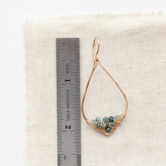 Blue Tourmaline Cluster Pointed Gold Hoop Earrings