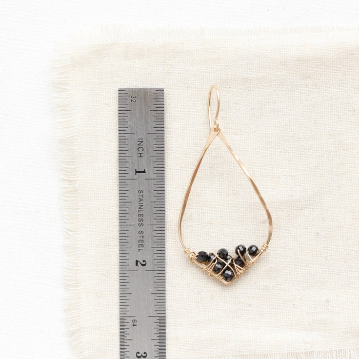 Black Spinel Cluster Pointed Gold Hoop Earrings