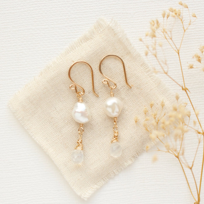 Organic Pearl & Moonstone Gold Earrings