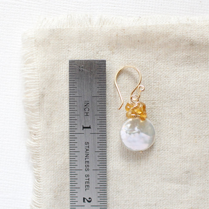 Citrine Cluster Pearl Earrings