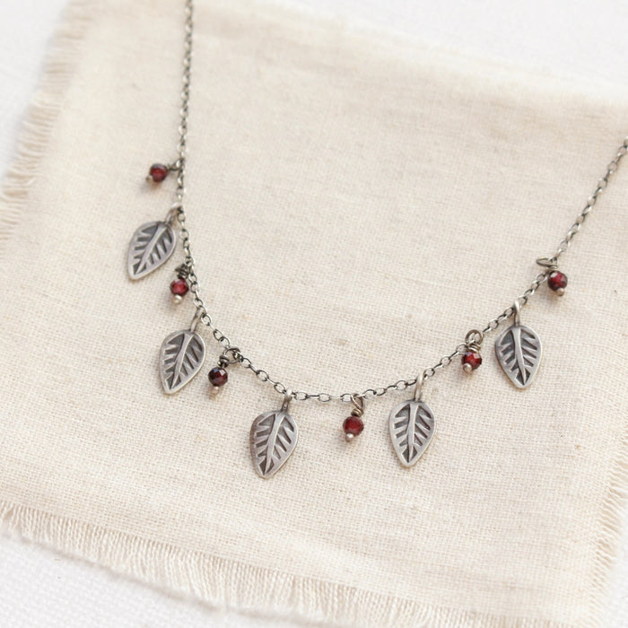 Leaf & Garnet Collar Necklace
