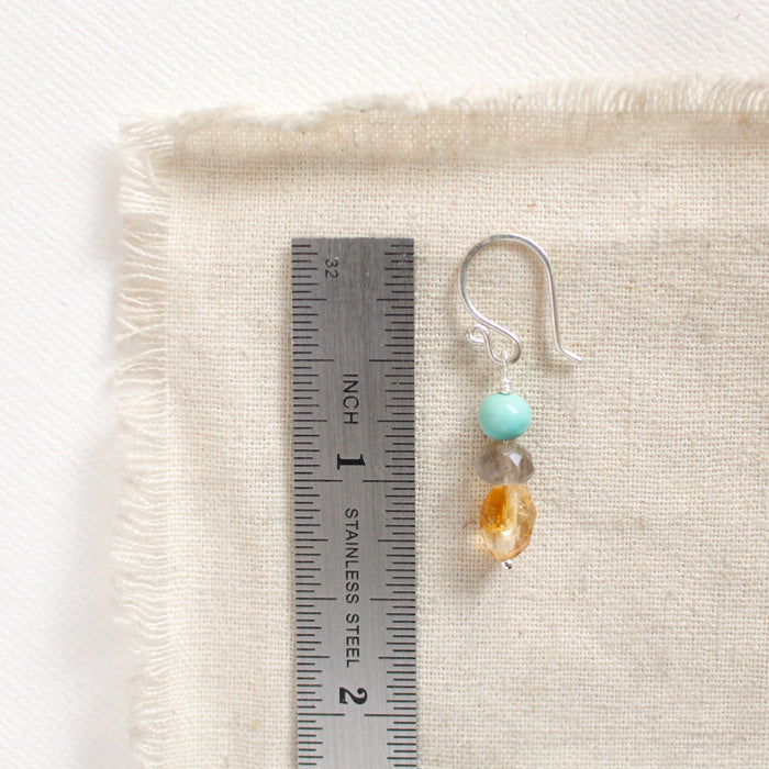 Stacked Labradorite, Turquoise, & Citrine Earrings