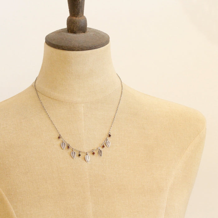 Leaf & Garnet Collar Necklace