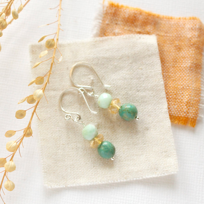 Stacked Citrine, Chrysoprase, & Turquoise Earrings
