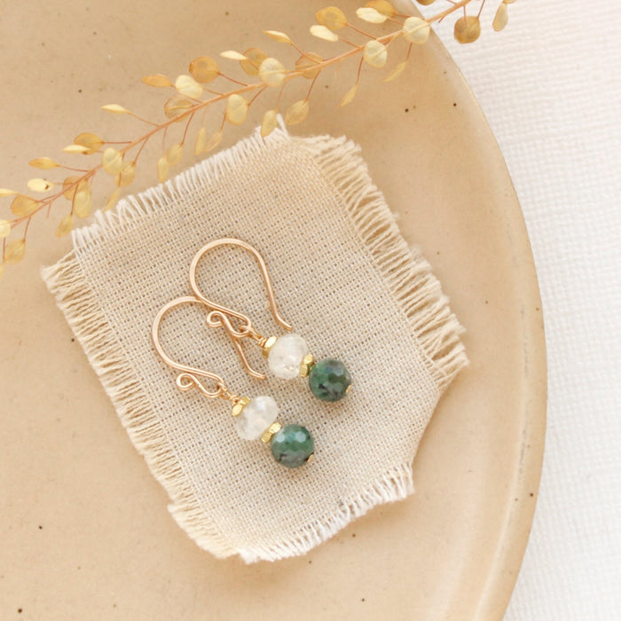 Emerald & Moonstone Gold Earrings