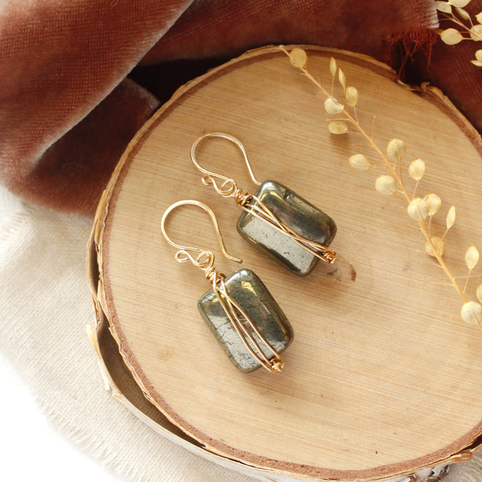 Gold Wrapped Pyrite Earrings