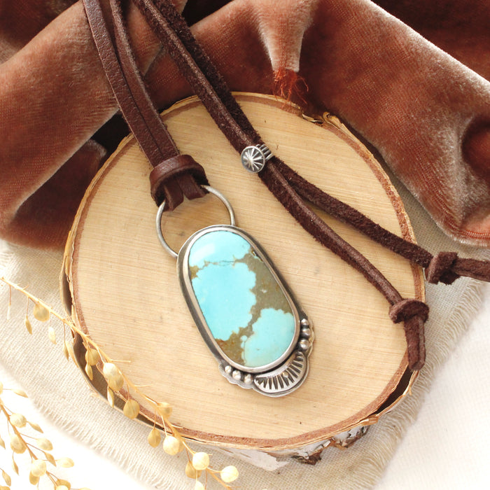 American Turquoise Adjustable Leather Necklace