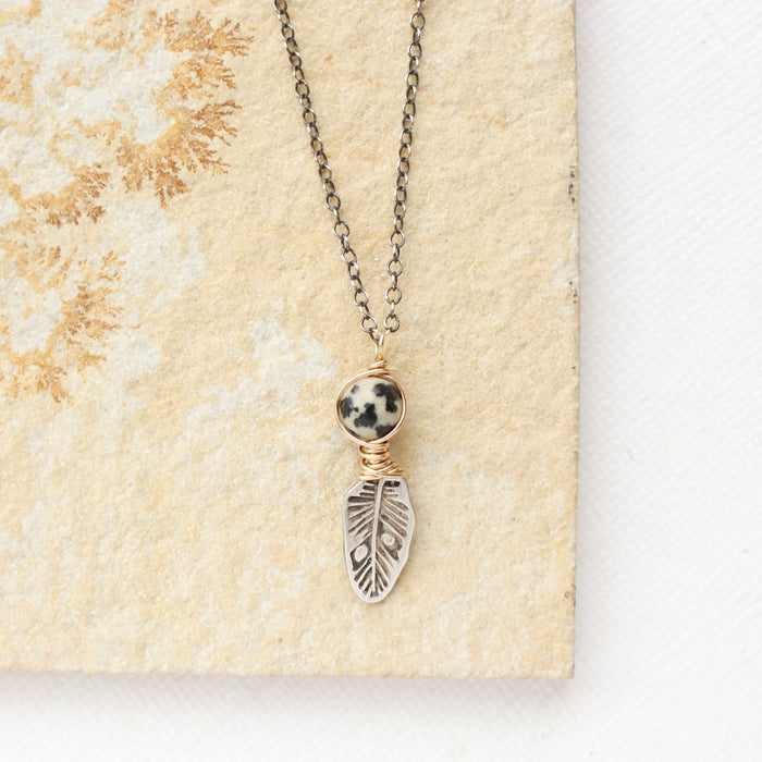 Dalmatian Jasper & Feather Necklace