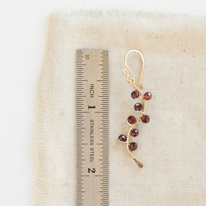 Garnet Wrapped Gold Vine Earrings
