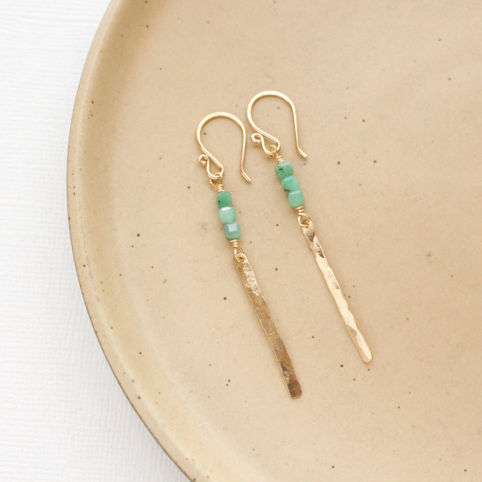 Emerald Gold Bar Earrings