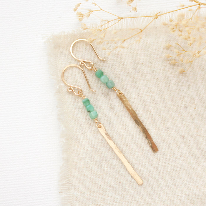 Emerald Gold Bar Earrings