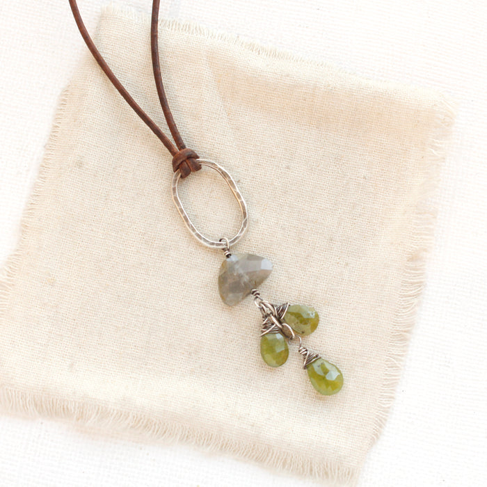 Vesuvianite & Labradorite Long Leather Necklace