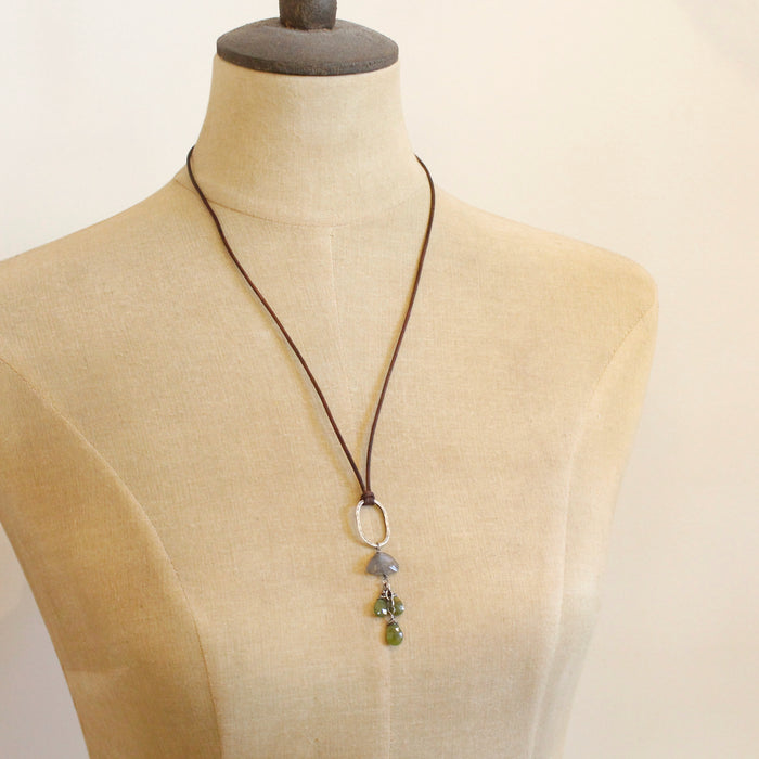 Vesuvianite & Labradorite Long Leather Necklace