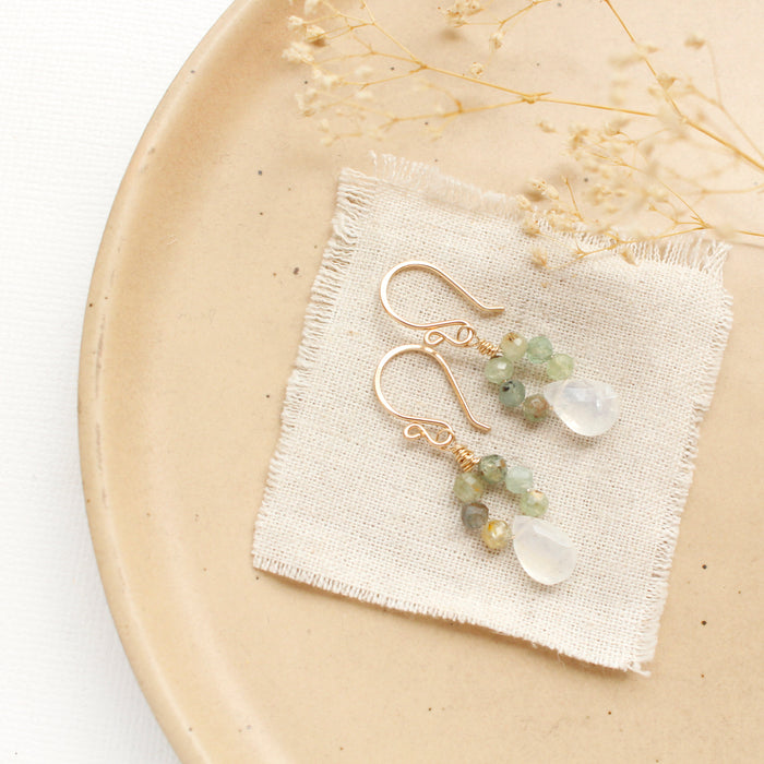 Green Kyanite & Moonstone Earrings