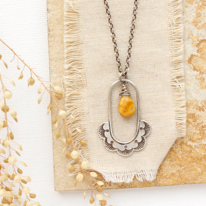 Columbine Yellow Feather Jasper Long Necklace