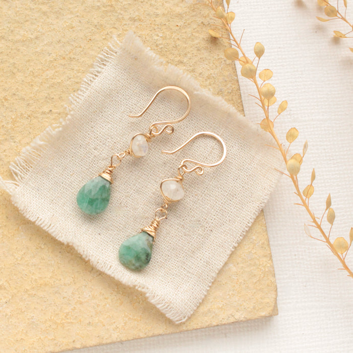 Moonstone & Emerald Earrings