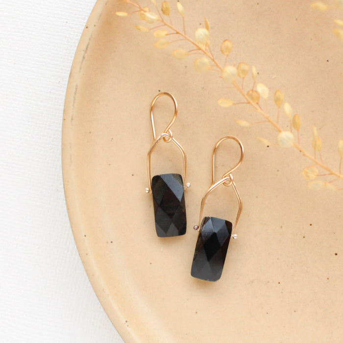 Pinned Onyx Gold Earrings