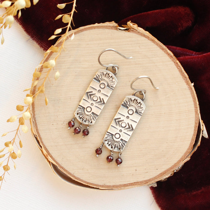 Garnet Celestial Bar Earrings