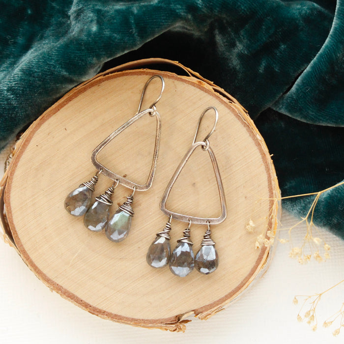 Labradorite Trio Triangle Hoop Earrings