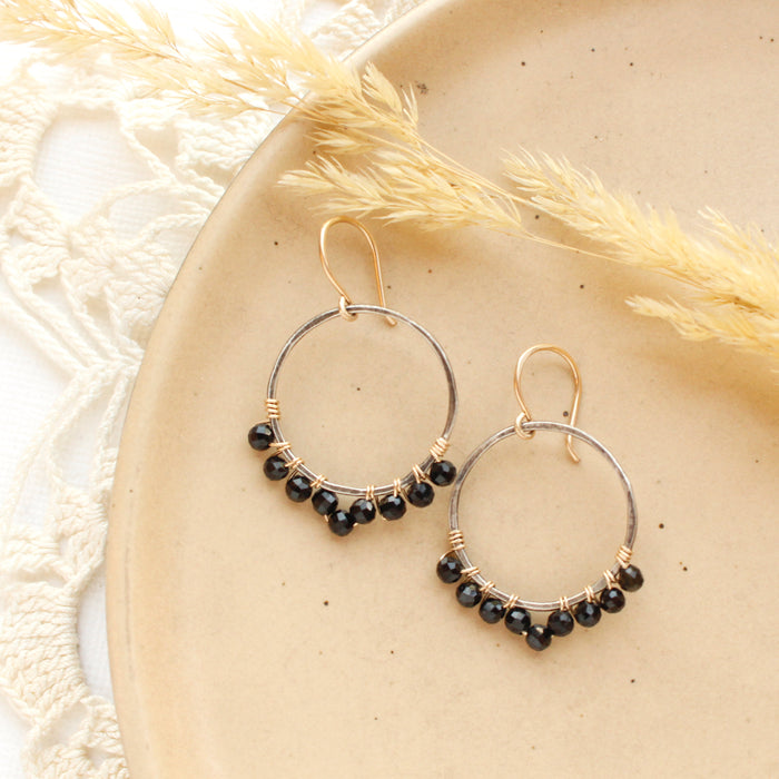 Black Tourmaline Hoop Earrings