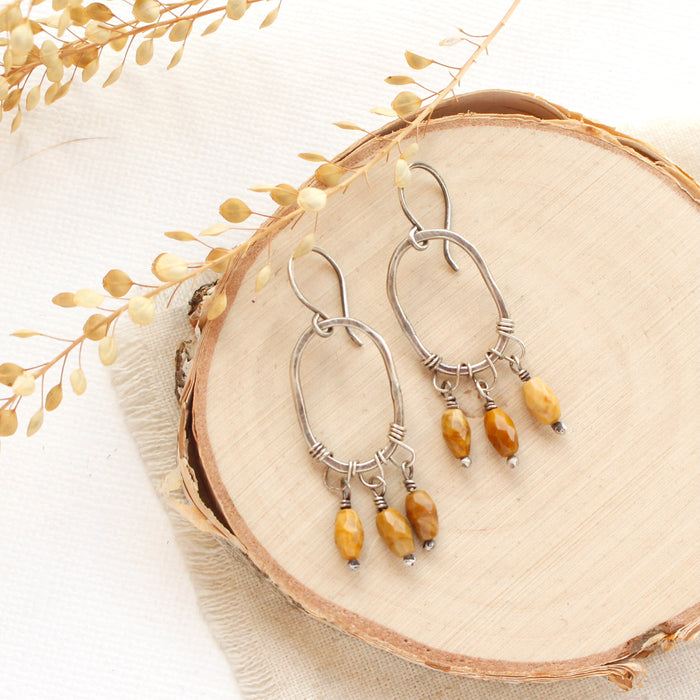 Yellow Jasper Chandelier Oval Earrings