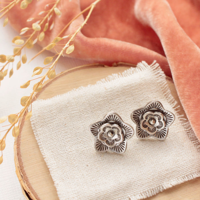 Layered Cactus Flower Chunky Post Earrings