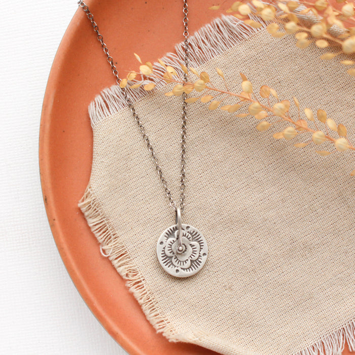 Pinned Columbine Disc Necklace