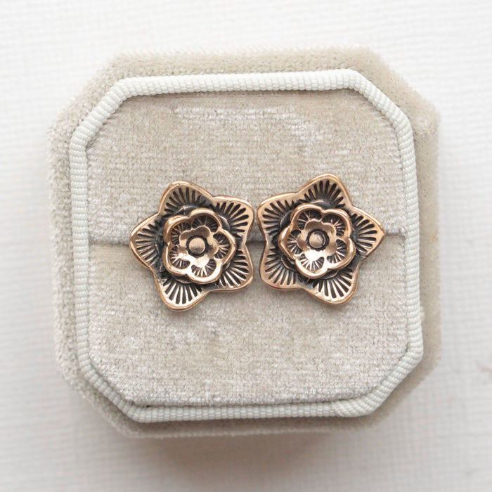 Bronze Layered Cactus Flower Chunky Post Earrings