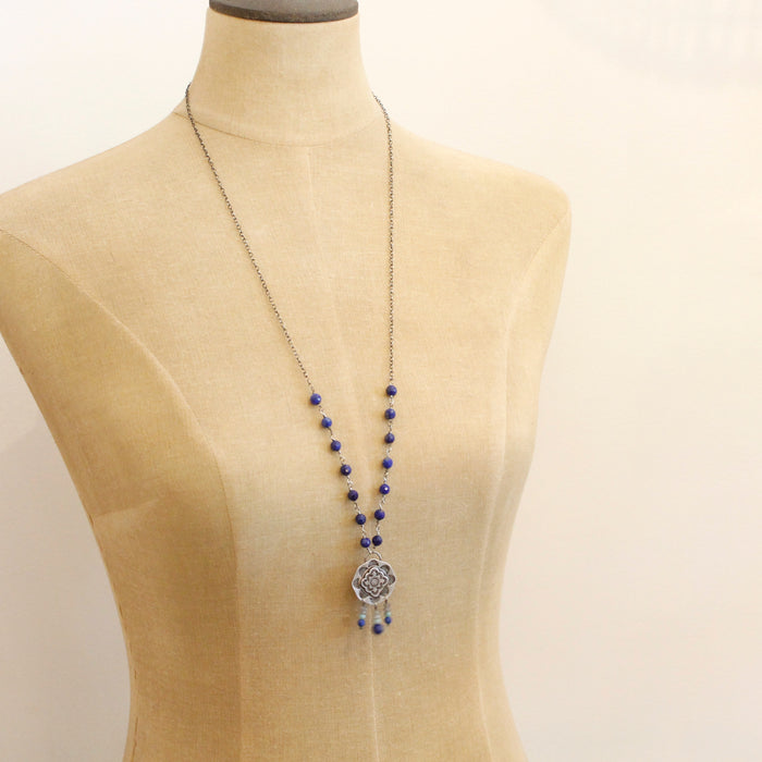 Talara Medallion Indigo Long Necklace