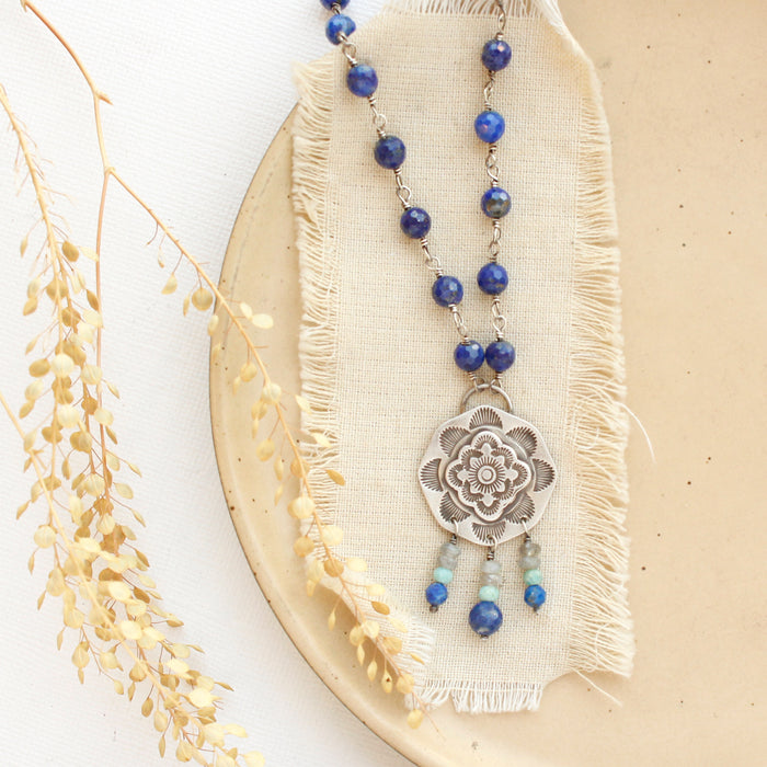 Talara Medallion Indigo Long Necklace