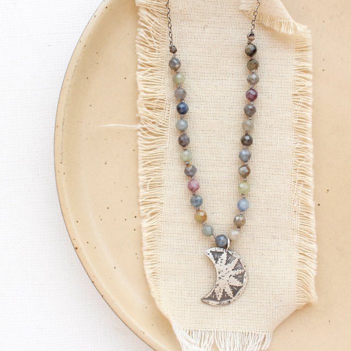 Mixed Sapphire Pakal Moon Necklace