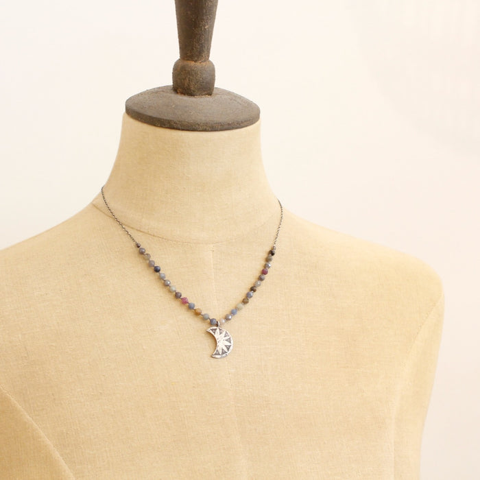 Mixed Sapphire Pakal Moon Necklace