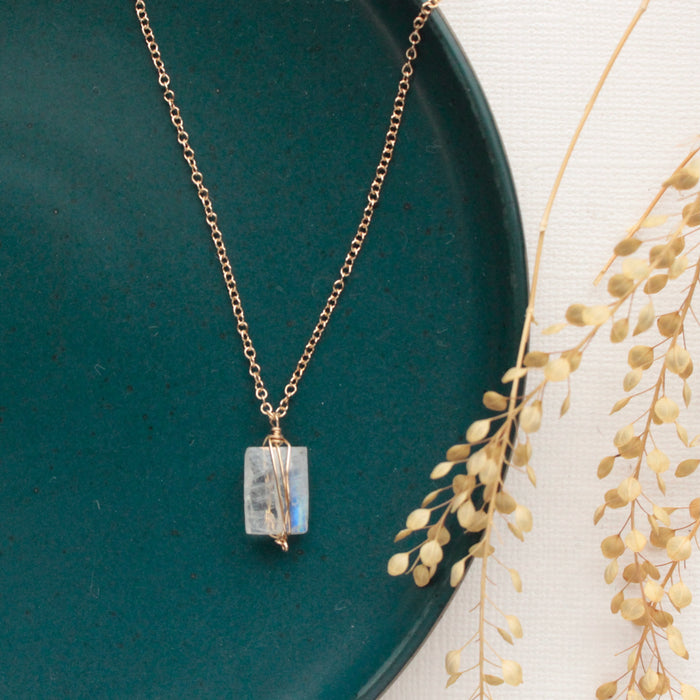 Rainbow Moonstone Gold Necklace