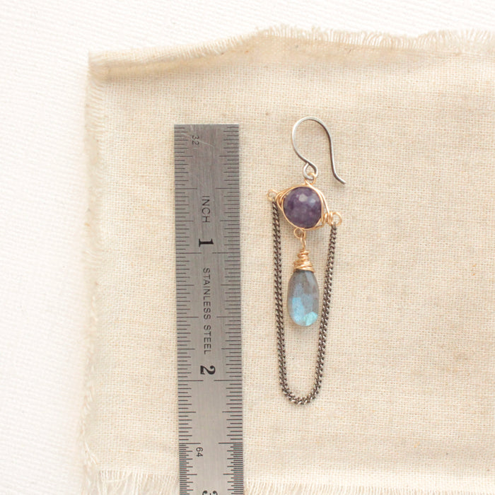 Lepidolite & Labradorite Chain Earrings