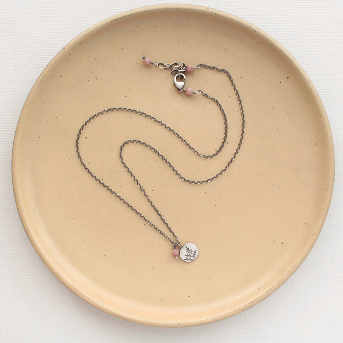Mini Sprout & Rhodonite Charm Necklace