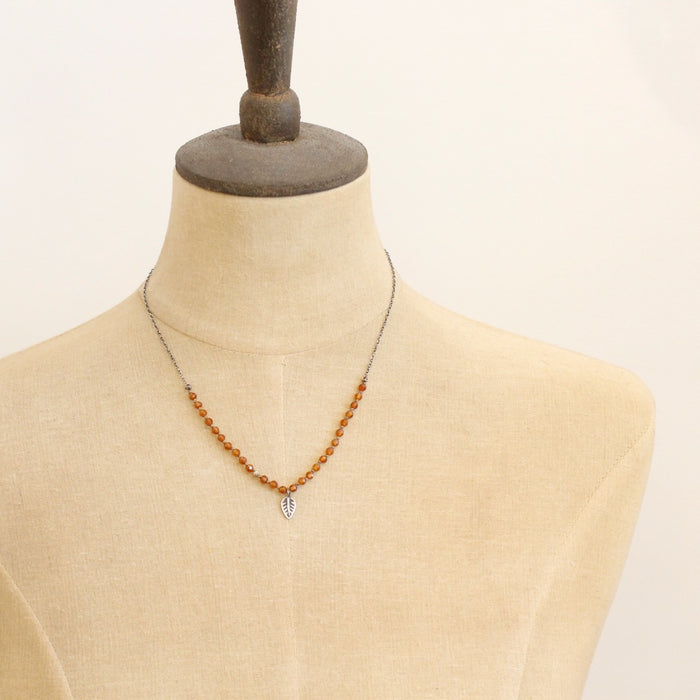 Hessonite Garnet Leaf Necklace