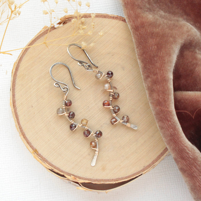 Brown Zircon Wrapped Mixed Metal Vine Earrings