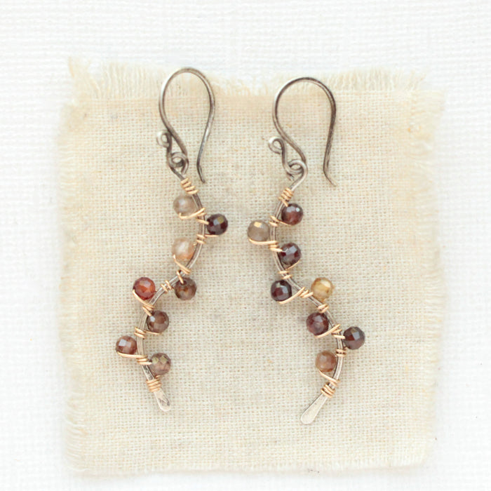 Brown Zircon Wrapped Mixed Metal Vine Earrings