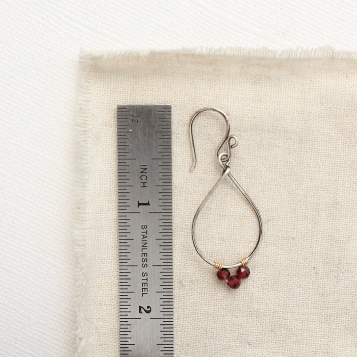 Garnet Wrapped Teardrop Hoop Earrings