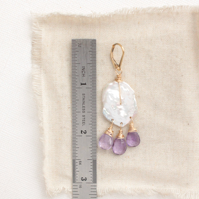 Amethyst Trio Keishi Pearl Earrings