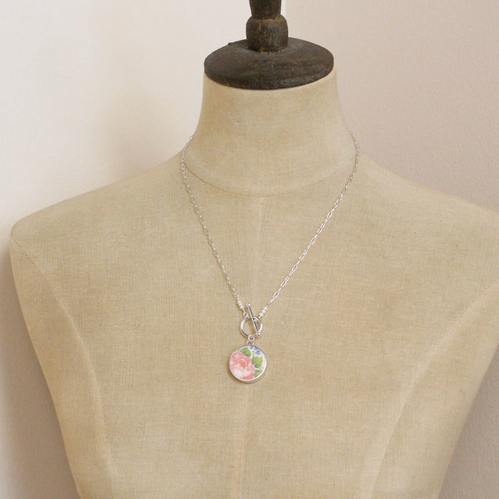 Pink Rose & Pearl Toggle Necklace