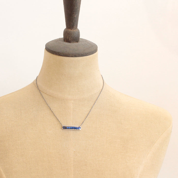Lapis Beaded Bar Necklace