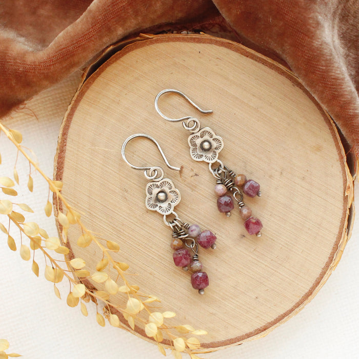 Violet Mini Cactus Flower Dangle Earrings